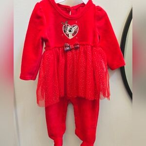 Baby Girl One Piece with Reindeer Design, Red, Rudolph, Christmas
